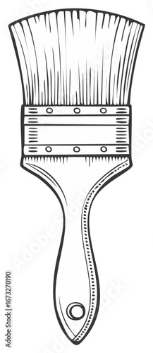 Ink outline illustration of a paint brush for home renovation and painting related concepts.