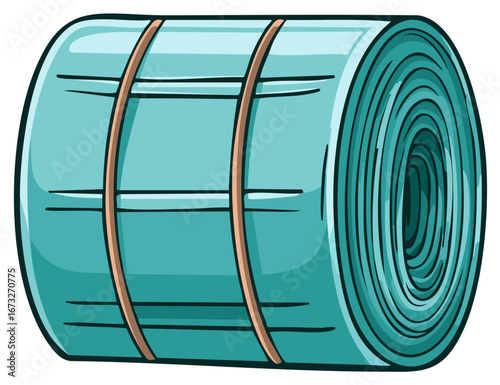 Rolled blue sleeping mat with straps for camping and outdoor activities