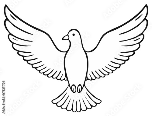 Graceful black and white line art dove in flight with outstretched wings a classic symbol of peace and freedom