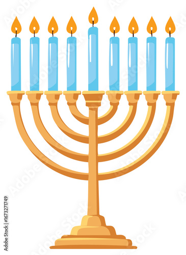 Colorful Menorah with Lit Candles Illuminated for Hanukkah Celebration
