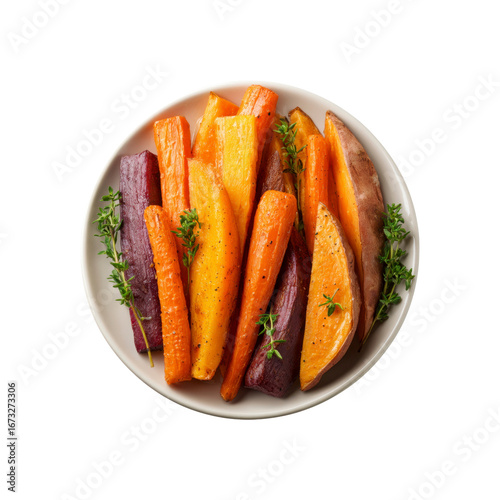 Roasted Rainbow Carrots, Sweet Potatoes, and Parsnips on a Plate