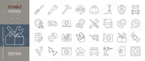 Repair icon set. Editable line icons. Vector illustration.