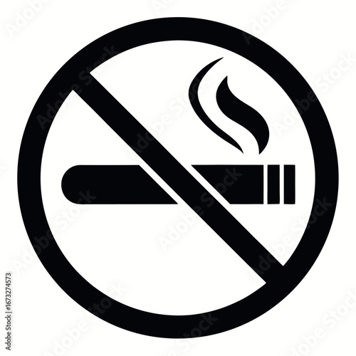 Black and White No Smoking Sign Cigarette with Smoke in Forbidden Circle Symbol
