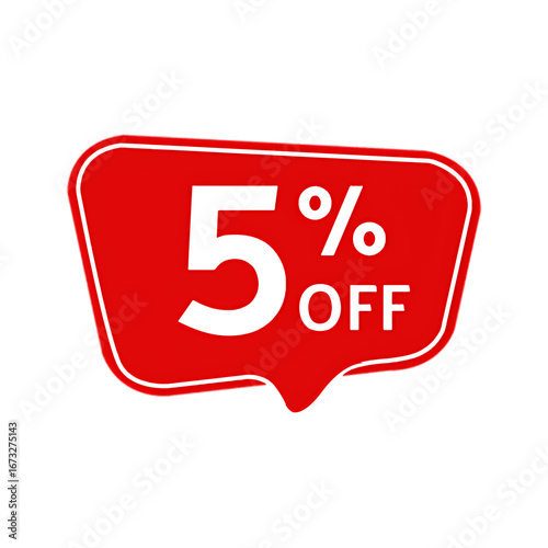 Get a 5% discount off with this red speech bubble with a percentage symbol and the words 'off'