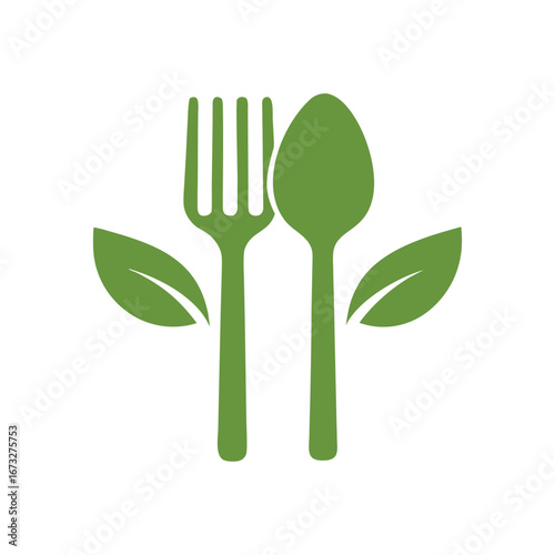 Green fork and spoon with leaves vector graphic leaf