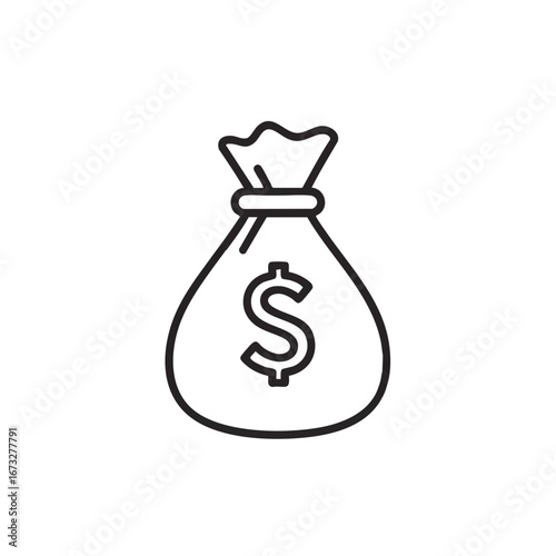 A simple line drawing of a money bag with a dollar sign on its front.