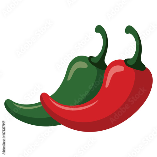Green chili and red chilli vector illustration in flat circle background design, symbol of hot peppers, spicy food ingredients, culinary kitchen cooking themes and modern minimal visual style