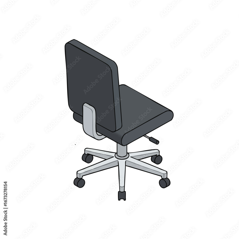 Fototapeta premium An isometric illustration of a modern office chair, viewed from the back, isolated on white.