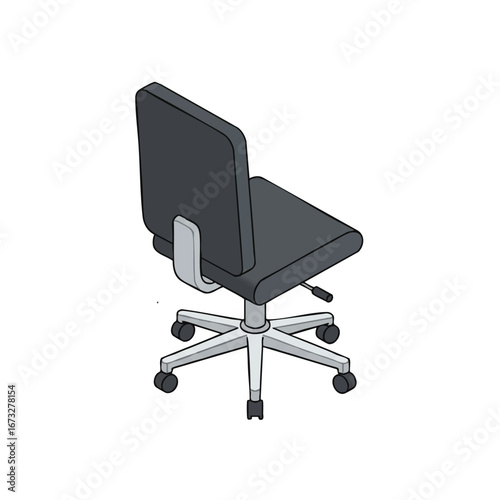 An isometric illustration of a modern office chair, viewed from the back, isolated on white.