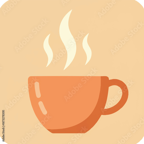 A warm orange cup of coffee with steam rising, depicted on a soft background.