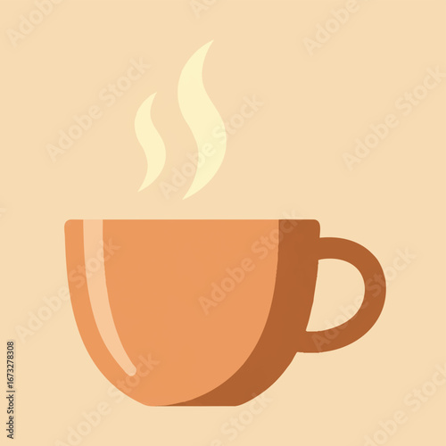 Illustration of a steaming cup of coffee or tea, depicted in a simple, flat, cartoon style.