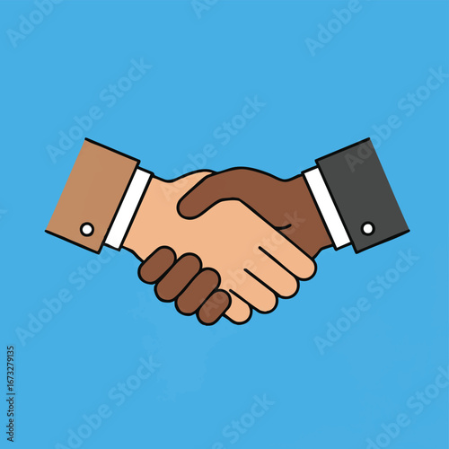 Illustration of two hands clasped together, symbolizing agreement and partnership.