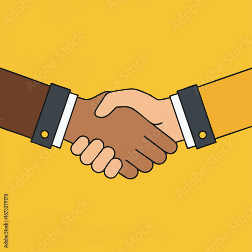 Two diverse business people shaking hands, symbolizing partnership and agreement.