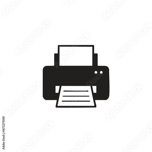 A simple black and white icon of a printer with paper outputting a document.