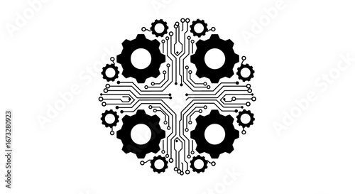 Intricate gear and circuit board design symbolizing technological innovation, industrial progress, and interconnected systems for modern business.