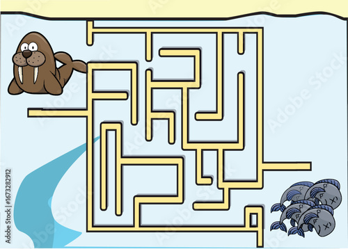 Maze Labyrinth Design Vector Illustration with Animal Concept