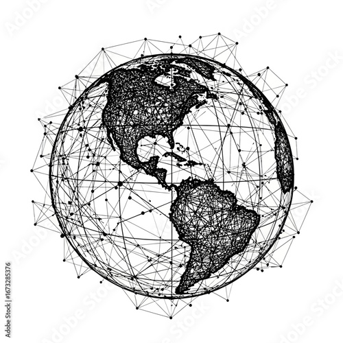 Striking global network connecting continents, perfect for international business presentations and technology