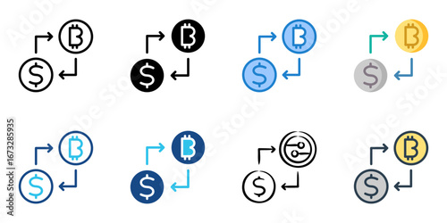 Cryptocurrency Exchange icon set multiple style collection 
