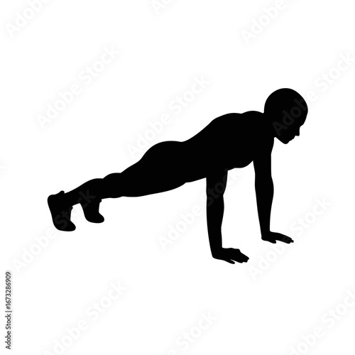 Silhouette of a person doing a push-up or plank exercise, fitness