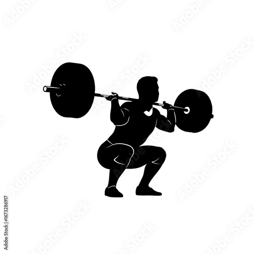 Man performing a barbell back squat, a powerful fitness and workout symbol.