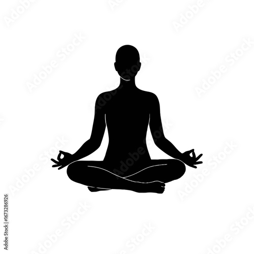 Minimalist black silhouette of a person meditating in lotus pose.