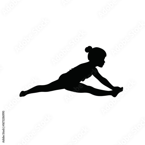 Girl's silhouette doing a sitting split, showcasing flexibility, yoga, and dance.