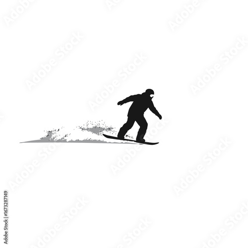 Stylish black silhouette of snowboarder carving, dynamic winter sports action.