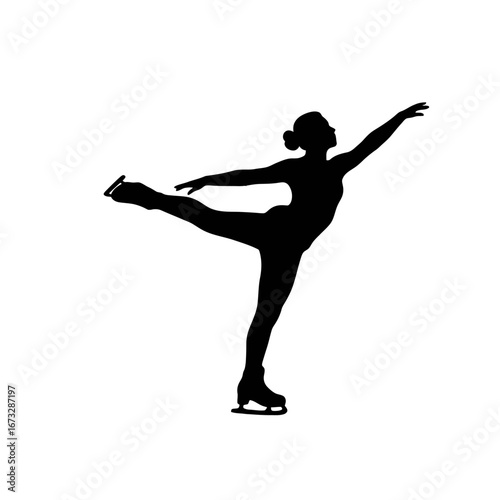 Elegant silhouette of a female figure skater in a dynamic, artistic pose.