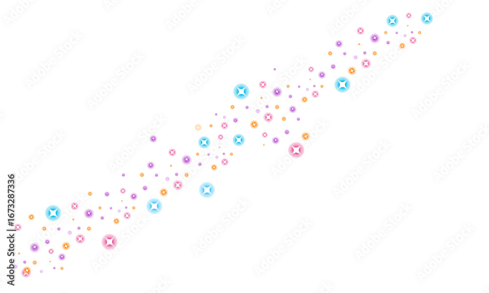 Fototapeta premium Sparkling confetti trail on white, festive decoration for celebrations.
