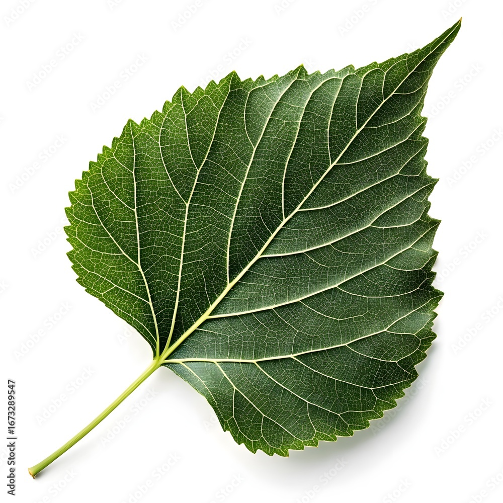 Fototapeta premium Black Poplar Leaf Refined Forest Classic with Deep Green Shine and Elegant Tapered Form on White Background Highlighting Natural Freshness Glossy Texture and Minimal Botanical Charm