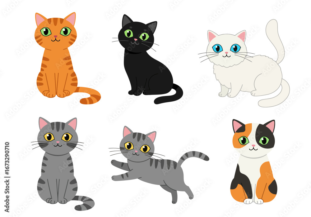 Obraz premium Set of Cute Cats element design. flat style illustration.