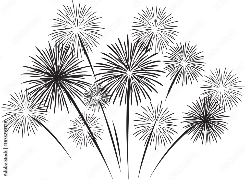Fototapeta premium Bursting celebratory firework display silhouette vector