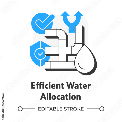 Efficient water allocation flat outline concept icon. Distribution. Strategy for increasing freshwater supply. Modern line illustration with blue glyphs. Conceptual visual. Easy to edit