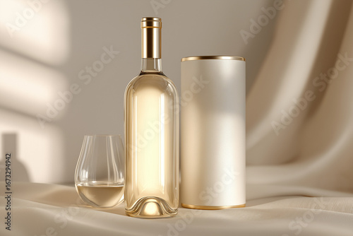 Wallpaper Mural Luxury wine bottle and case mockup, glowing glass bottle Torontodigital.ca