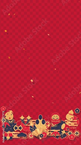 正月、新年に最適な和風イラスト動画、ループ、縦型