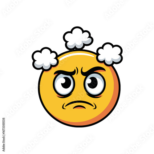 Frustrated cartoon face expressing anger with steam coming from the top in a bright design
