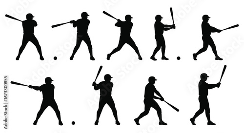 Baseball player swinging bat in various poses