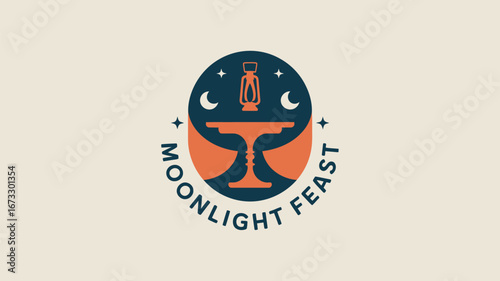 A logo featuring a table with a lantern above it, set against a night sky with crescent moons and stars