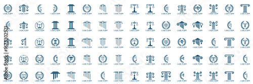 Simple elegant justice logo collection , law firm logo set , blue and white background