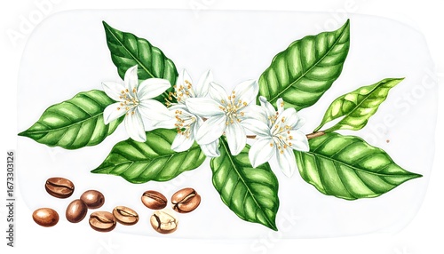 Coffee blossoms and beans