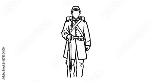civil war soldier illustration military uniform, rifle, historical artwork, vintage graphic
