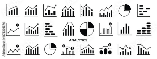 A collection of isolated business analytic chart and graph icons. Vector illustration set for data visualization and infographics d