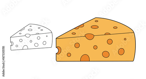 A simple illustration of two cheese wedges one colored and one outlined