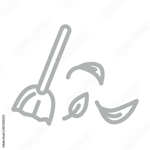 Broom Vector Line Grey Icon Design