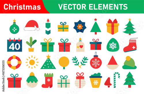 Colorful Christmas Vector Elements Collection for Holiday Season Design and Decoration