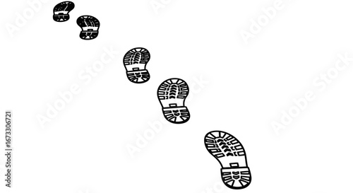 footprints, boot prints, walking trail, journey, path, travel, adventure, steps, shoes, black, graphic design
