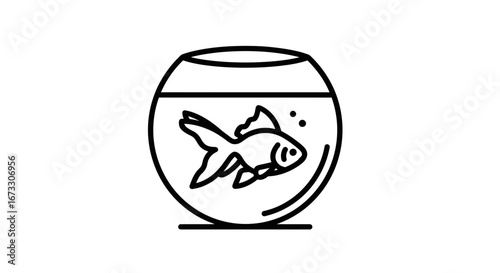 goldfish in a bowl simple line art illustration, pet fish, aquarium, aquatic life, home decor