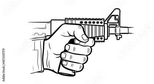 hand holding rifle, military weapon, closeup, black and white, tactical gear, weaponry, combat, firearm, armed forces, shooting, army, soldier, gun, picatinny rail, assault rifle