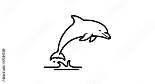 happy jumping dolphin, line art, ocean mammal, sea creature, aquatic animal illustration