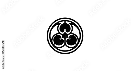 japanese circular mon symbol threepetal flower design, black ink, tribal art